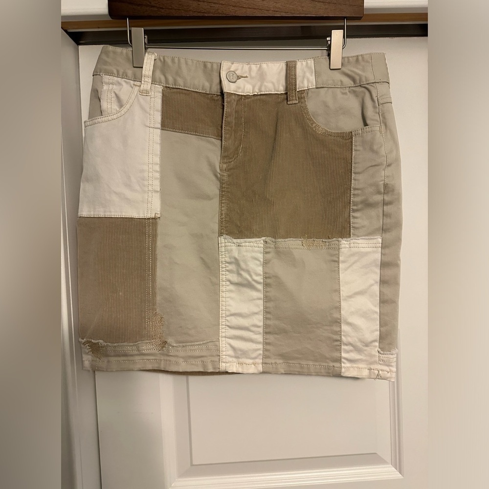 Pilcro Letterpress Anthropologie Patchwork Corduroy Skirt Tan Women's Size 29